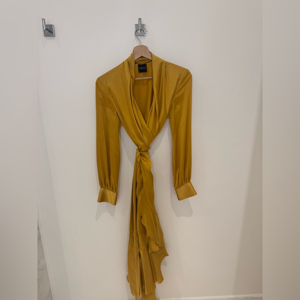 NEW Heros Mustard Satin Wrap Dress